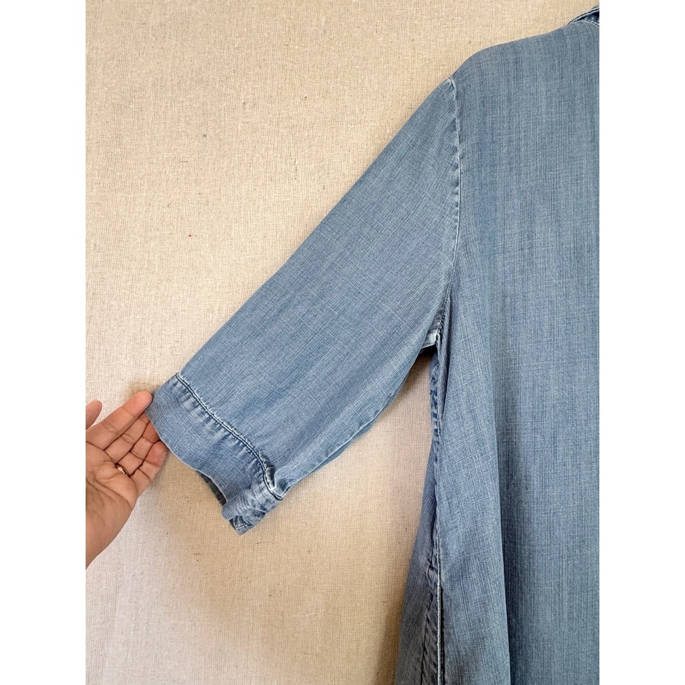 Chicos Denim Maxi Shirt Dress Light Wash Button Side Slit Womens Size 2 L 12 - Picture 7 of 13